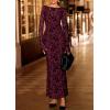 imagePRETTYGARDEN Womens Floral Bodycon Maxi Dress 2025 Fall Elegant Mesh Long Sleeve Formal Wedding Guest Cocktail DressesBurgundy