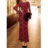 imagePRETTYGARDEN Womens Floral Bodycon Maxi Dress 2025 Fall Elegant Mesh Long Sleeve Formal Wedding Guest Cocktail DressesRed