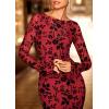 imagePRETTYGARDEN Womens Floral Bodycon Maxi Dress 2025 Fall Elegant Mesh Long Sleeve Formal Wedding Guest Cocktail DressesRed