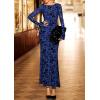 imagePRETTYGARDEN Womens Floral Bodycon Maxi Dress 2025 Fall Elegant Mesh Long Sleeve Formal Wedding Guest Cocktail DressesRoyal Blue
