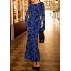 imagePRETTYGARDEN Womens Floral Bodycon Maxi Dress 2025 Fall Elegant Mesh Long Sleeve Formal Wedding Guest Cocktail DressesRoyal Blue
