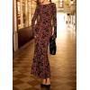 imagePRETTYGARDEN Womens Floral Bodycon Maxi Dress 2025 Fall Elegant Mesh Long Sleeve Formal Wedding Guest Cocktail DressesRust