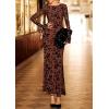 imagePRETTYGARDEN Womens Floral Bodycon Maxi Dress 2025 Fall Elegant Mesh Long Sleeve Formal Wedding Guest Cocktail DressesRust