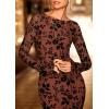 imagePRETTYGARDEN Womens Floral Bodycon Maxi Dress 2025 Fall Elegant Mesh Long Sleeve Formal Wedding Guest Cocktail DressesRust