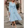 imagePRETTYGARDEN Womens Floral Boho Dress Fall Long Sleeve Wrap V Neck Ruffle Flowy Maxi Spring Wedding Guest Vacation DressesDark Blue