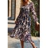 imagePRETTYGARDEN Womens Floral Boho Dress Fall Long Sleeve Wrap V Neck Ruffle Flowy Maxi Spring Wedding Guest Vacation DressesFloral Black