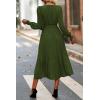 imagePRETTYGARDEN Womens Floral Boho Dress Fall Long Sleeve Wrap V Neck Ruffle Flowy Maxi Spring Wedding Guest Vacation DressesSolid Army Green