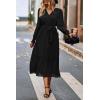 imagePRETTYGARDEN Womens Floral Boho Dress Fall Long Sleeve Wrap V Neck Ruffle Flowy Maxi Spring Wedding Guest Vacation DressesSolid Black