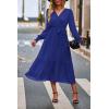 imagePRETTYGARDEN Womens Floral Boho Dress Fall Long Sleeve Wrap V Neck Ruffle Flowy Maxi Spring Wedding Guest Vacation DressesSolid Blue