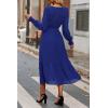imagePRETTYGARDEN Womens Floral Boho Dress Fall Long Sleeve Wrap V Neck Ruffle Flowy Maxi Spring Wedding Guest Vacation DressesSolid Blue