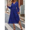 imagePRETTYGARDEN Womens Floral Boho Dress Fall Long Sleeve Wrap V Neck Ruffle Flowy Maxi Spring Wedding Guest Vacation DressesSolid Blue