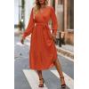 imagePRETTYGARDEN Womens Floral Boho Dress Fall Long Sleeve Wrap V Neck Ruffle Flowy Maxi Spring Wedding Guest Vacation DressesSolid Brick Red