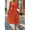imagePRETTYGARDEN Womens Floral Boho Dress Fall Long Sleeve Wrap V Neck Ruffle Flowy Maxi Spring Wedding Guest Vacation DressesSolid Brick Red