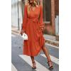 imagePRETTYGARDEN Womens Floral Boho Dress Fall Long Sleeve Wrap V Neck Ruffle Flowy Maxi Spring Wedding Guest Vacation DressesSolid Brick Red