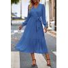 imagePRETTYGARDEN Womens Floral Boho Dress Fall Long Sleeve Wrap V Neck Ruffle Flowy Maxi Spring Wedding Guest Vacation DressesSolid Dark Bule