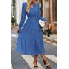 imagePRETTYGARDEN Womens Floral Boho Dress Fall Long Sleeve Wrap V Neck Ruffle Flowy Maxi Spring Wedding Guest Vacation DressesSolid Dark Bule
