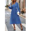 imagePRETTYGARDEN Womens Floral Boho Dress Fall Long Sleeve Wrap V Neck Ruffle Flowy Maxi Spring Wedding Guest Vacation DressesSolid Dark Bule