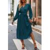 imagePRETTYGARDEN Womens Floral Boho Dress Fall Long Sleeve Wrap V Neck Ruffle Flowy Maxi Spring Wedding Guest Vacation DressesSolid Lake Blue