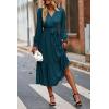 imagePRETTYGARDEN Womens Floral Boho Dress Fall Long Sleeve Wrap V Neck Ruffle Flowy Maxi Spring Wedding Guest Vacation DressesSolid Lake Blue