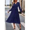 imagePRETTYGARDEN Womens Floral Boho Dress Fall Long Sleeve Wrap V Neck Ruffle Flowy Maxi Spring Wedding Guest Vacation DressesSolid Navy