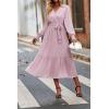 imagePRETTYGARDEN Womens Floral Boho Dress Fall Long Sleeve Wrap V Neck Ruffle Flowy Maxi Spring Wedding Guest Vacation DressesSolid Pink