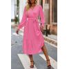 imagePRETTYGARDEN Womens Floral Boho Dress Fall Long Sleeve Wrap V Neck Ruffle Flowy Maxi Spring Wedding Guest Vacation DressesSolid Rose Pink