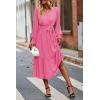 imagePRETTYGARDEN Womens Floral Boho Dress Fall Long Sleeve Wrap V Neck Ruffle Flowy Maxi Spring Wedding Guest Vacation DressesSolid Rose Pink