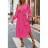 imagePRETTYGARDEN Womens Floral Boho Dress Fall Long Sleeve Wrap V Neck Ruffle Flowy Maxi Spring Wedding Guest Vacation DressesSolid Rose Red