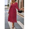 imagePRETTYGARDEN Womens Floral Boho Dress Fall Long Sleeve Wrap V Neck Ruffle Flowy Maxi Spring Wedding Guest Vacation DressesSolid Wine Red