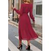 imagePRETTYGARDEN Womens Floral Boho Dress Fall Long Sleeve Wrap V Neck Ruffle Flowy Maxi Spring Wedding Guest Vacation DressesSolid Wine Red