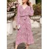 imagePRETTYGARDEN Womens Floral Boho Dress Fall Long Sleeve Wrap V Neck Ruffle Flowy Maxi Spring Wedding Guest Vacation DressesWine Red