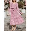 imagePRETTYGARDEN Womens Floral Boho Dress Fall Long Sleeve Wrap V Neck Ruffle Flowy Maxi Spring Wedding Guest Vacation DressesWine Red