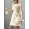 imagePRETTYGARDEN Womens Floral Embroidered Dress 2025 Fall Long Bell Sleeve Ribbon Flower Mini Short Mesh Bodycon Party DressesBeige