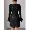 imagePRETTYGARDEN Womens Floral Embroidered Dress 2025 Fall Long Bell Sleeve Ribbon Flower Mini Short Mesh Bodycon Party DressesBlack