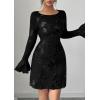 imagePRETTYGARDEN Womens Floral Embroidered Dress 2025 Fall Long Bell Sleeve Ribbon Flower Mini Short Mesh Bodycon Party DressesBlack