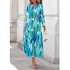 imagePRETTYGARDEN Womens Floral Maxi Dress 2025 Fall Long Sleeve V Neck Casual A Line Long Flowy Boho Party DressesBlue