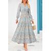 imagePRETTYGARDEN Womens Floral Maxi Dress 2025 Fall Long Sleeve V Neck Casual A Line Long Flowy Boho Party DressesFloral Blue White