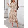 imagePRETTYGARDEN Womens Floral Maxi Dress 2025 Fall Long Sleeve V Neck Casual A Line Long Flowy Boho Party DressesFloral Khaki