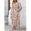 imagePRETTYGARDEN Womens Floral Maxi Dress 2025 Fall Long Sleeve V Neck Casual A Line Long Flowy Boho Party DressesFloral Khaki