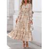 imagePRETTYGARDEN Womens Floral Maxi Dress 2025 Fall Long Sleeve V Neck Casual A Line Long Flowy Boho Party DressesFloral Khaki