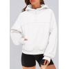 imagePRETTYGARDEN Womens Hoodies Cropped Fleece Sweatshirts 2025 Fall Fashion Quarter Zip Pullover Long Sleeve Tops Winter ClothesWhite