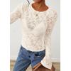 imagePRETTYGARDEN Womens Lace Long Bell Sleeve Tops 2025 Fall Sexy See Through Sheer Floral Blouse Shirt Fitted Going Out OutfitsBeige