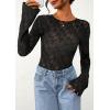 imagePRETTYGARDEN Womens Lace Long Bell Sleeve Tops 2025 Fall Sexy See Through Sheer Floral Blouse Shirt Fitted Going Out OutfitsBlack