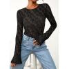 imagePRETTYGARDEN Womens Lace Long Bell Sleeve Tops 2025 Fall Sexy See Through Sheer Floral Blouse Shirt Fitted Going Out OutfitsBlack