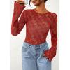 imagePRETTYGARDEN Womens Lace Long Bell Sleeve Tops 2025 Fall Sexy See Through Sheer Floral Blouse Shirt Fitted Going Out OutfitsRed