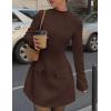 imagePRETTYGARDEN Womens Long Sleeve Mini Dress 2025 Fall Bodycon Mock Neck Elegant Business Work Party Short DressesBrown