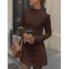 imagePRETTYGARDEN Womens Long Sleeve Mini Dress 2025 Fall Bodycon Mock Neck Elegant Business Work Party Short DressesBrown