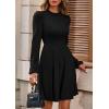imagePRETTYGARDEN Womens Long Sleeve Mini Dress 2025 Fall Trendy Crewneck Ribbed Knit Soft A Line Flowy Summer Formal DressesBlack