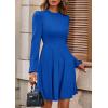imagePRETTYGARDEN Womens Long Sleeve Mini Dress 2025 Fall Trendy Crewneck Ribbed Knit Soft A Line Flowy Summer Formal DressesBlue