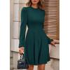 imagePRETTYGARDEN Womens Long Sleeve Mini Dress 2025 Fall Trendy Crewneck Ribbed Knit Soft A Line Flowy Summer Formal DressesDark Green